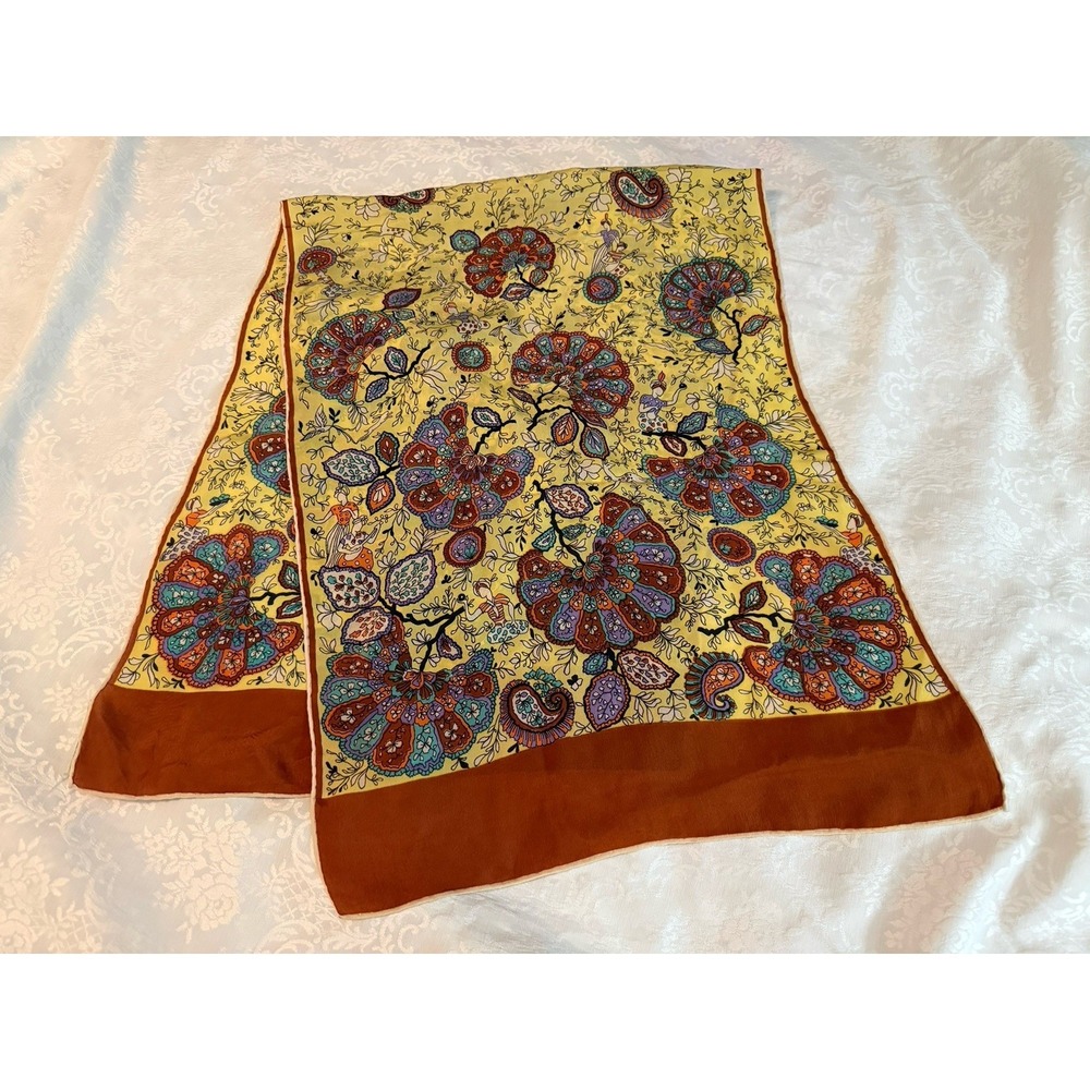 The Specialty House 100% Silk Square Scarf Paisley Animals Made in Japan‎ 42"